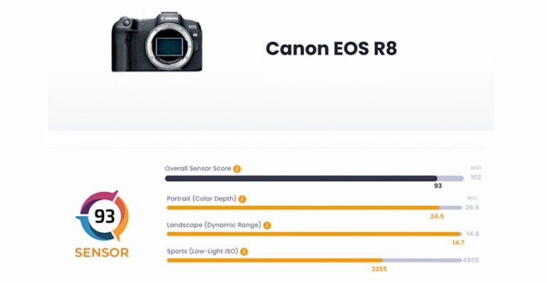 Результаты теста сенсора Canon EOS R8 в лаборатории DXOMARK