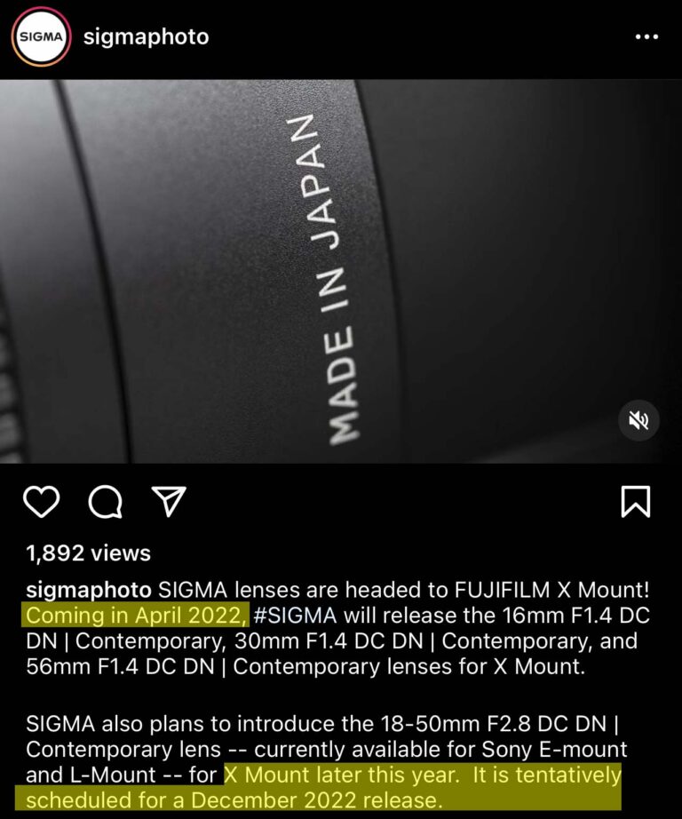 Объектив Sigma 18-50mm f/2.8 для Fujifilm X появится в декабре